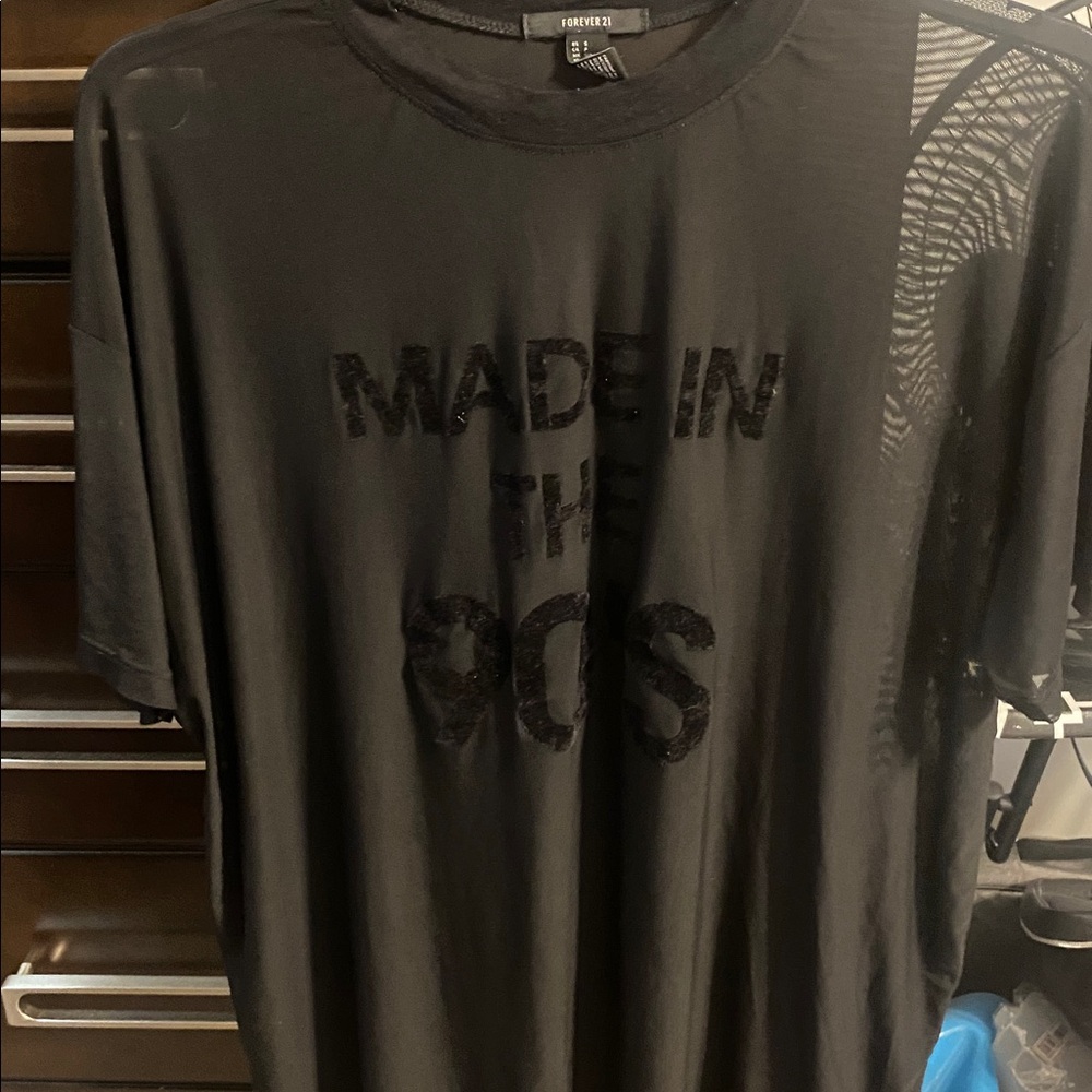 "Made in the 90's" Graphic Tee - Black Text on Black Sheer